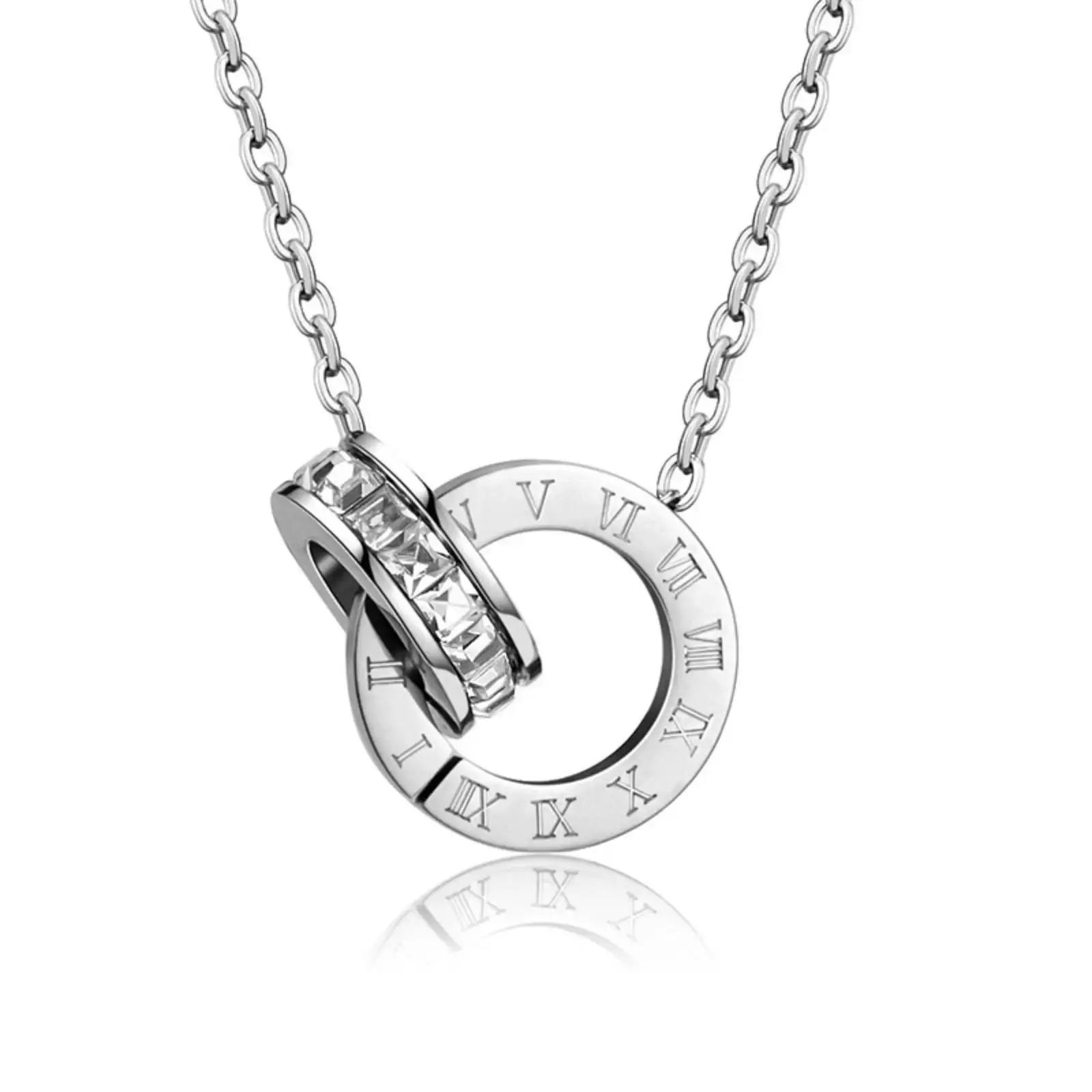 Elegante römische Zahl zwei Kreise Anhänger Halskette für Frauen Männer Edelstahl Schmuck Geschenke – Detail 1