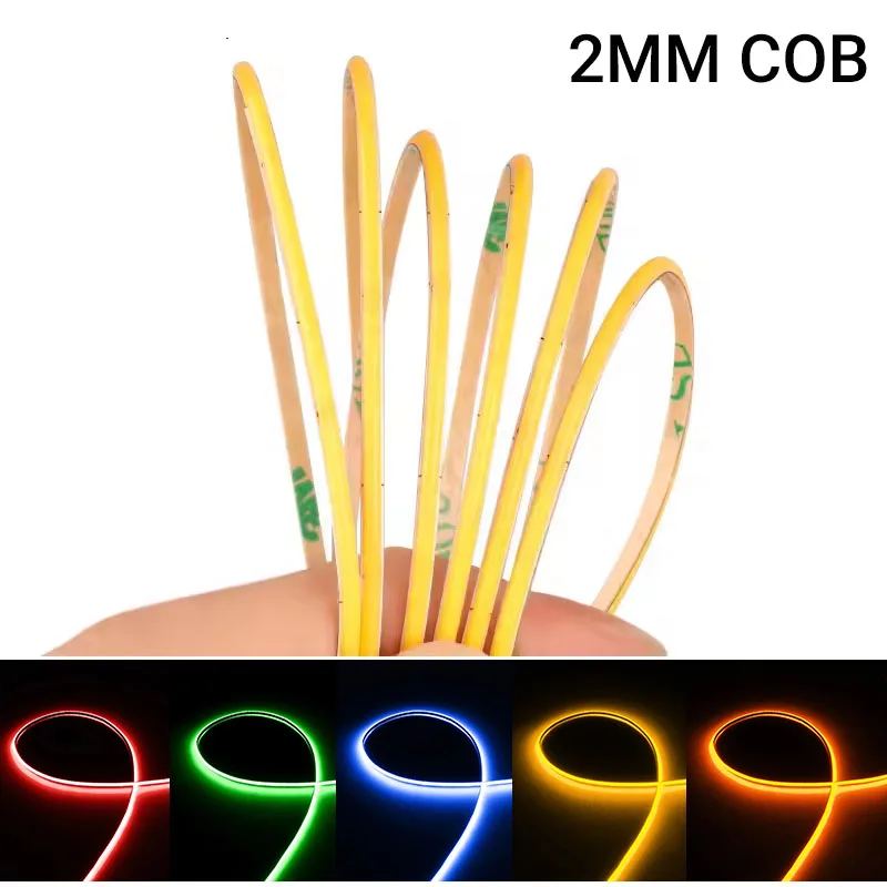 2mm Ultra Thin COB LED Strip Light DC12V For Car decorations Atmosphere lights Flexible Linear Tape Lamp Bar Red/Orange/Blue 5m