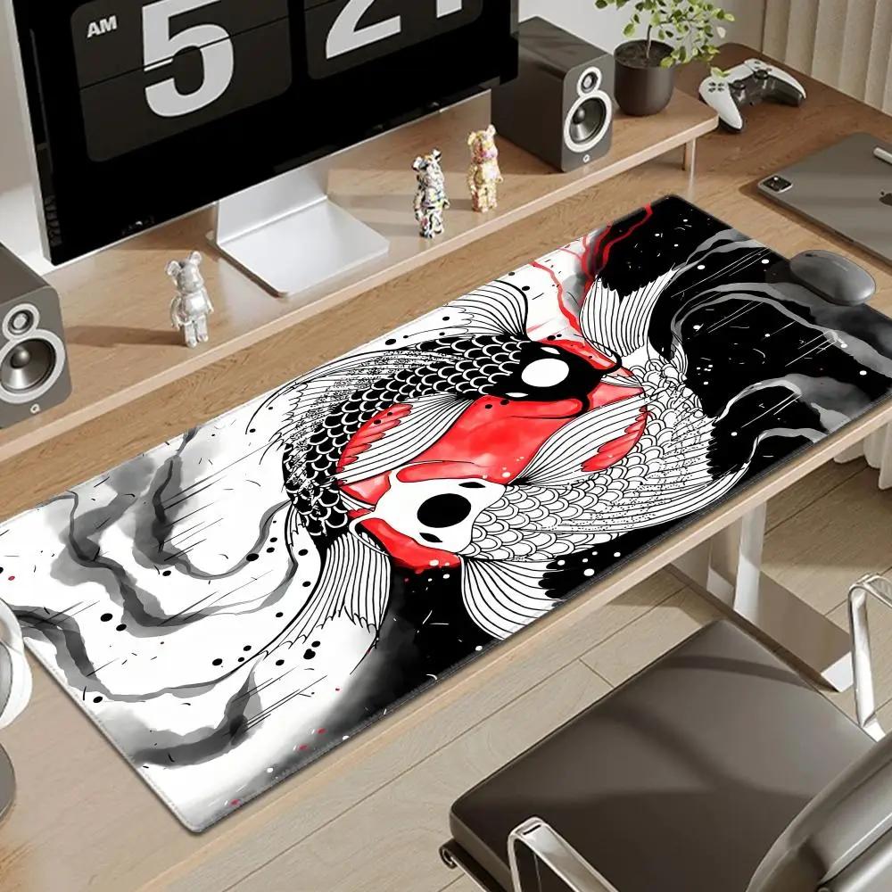 Fish XXL Lock Edge Mousepad Koi Taichi Neutral Large Gaming Desk Mat Keyboard Mats Mouse Mat Beast Desk Pad For Gift Mouse Pad