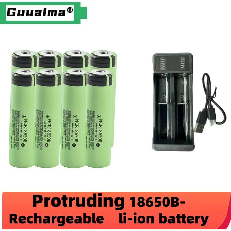 2024 protruding 18650 lithium battery NCR18650B 3.7V 3400mAh 34B+ USB charger,18650 cell flashlight batteries