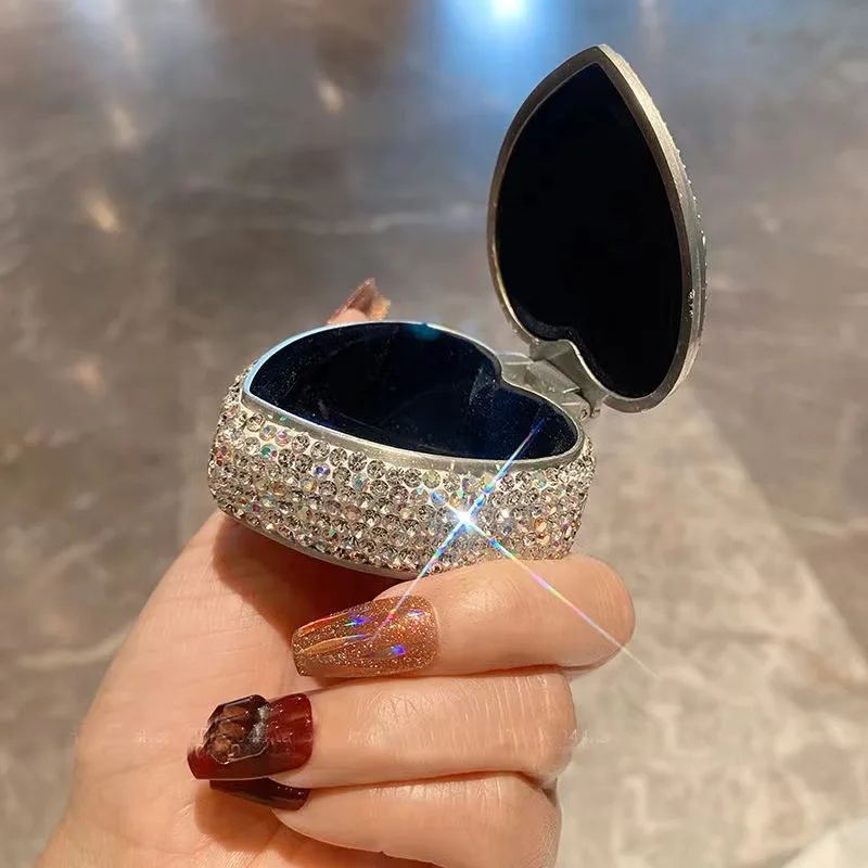 Light luxury mini metal flower jewelry box set with artificial diamonds, exquisite ring, earrings, necklace portable storage box