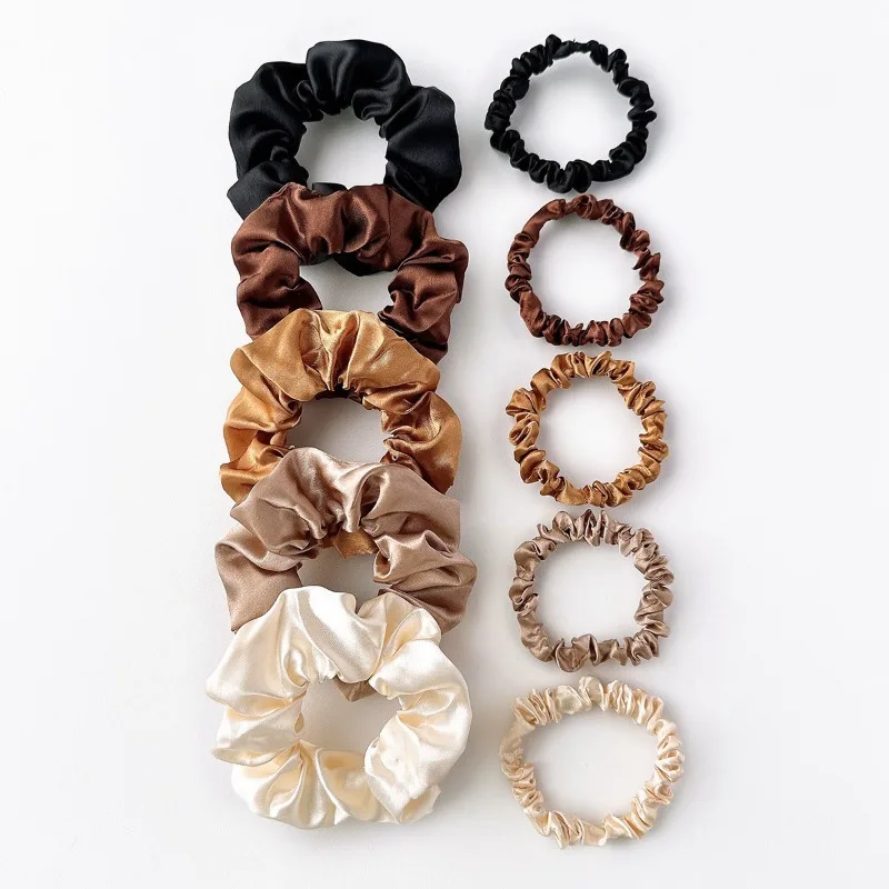 

10pcs Neutral Satin Scrunchies Women Dual-Size Minimalist Trendy Accessory Stylish Hair Ties Girls Headwear Daily Casual Outfits