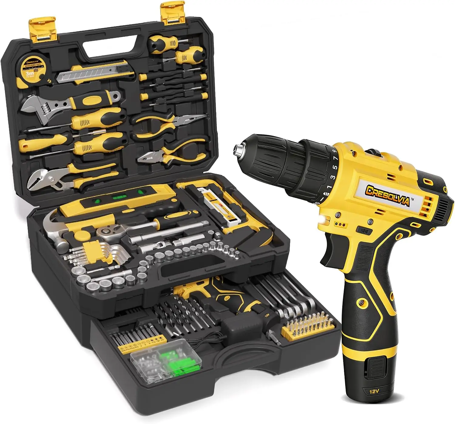 

Tool Kit Box Drill Set with 12V Power Cordless Drill 299-Piece Tool Kit for Home Tool Set Storage Case with Drawer General House