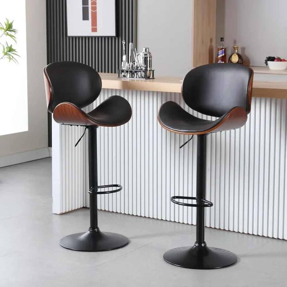 

Bar Stools Set of 2 for Kitchen Counter, Adjustable Bar Height Chairs, Modern Swivel Barstools with Bentwood Seat and Back