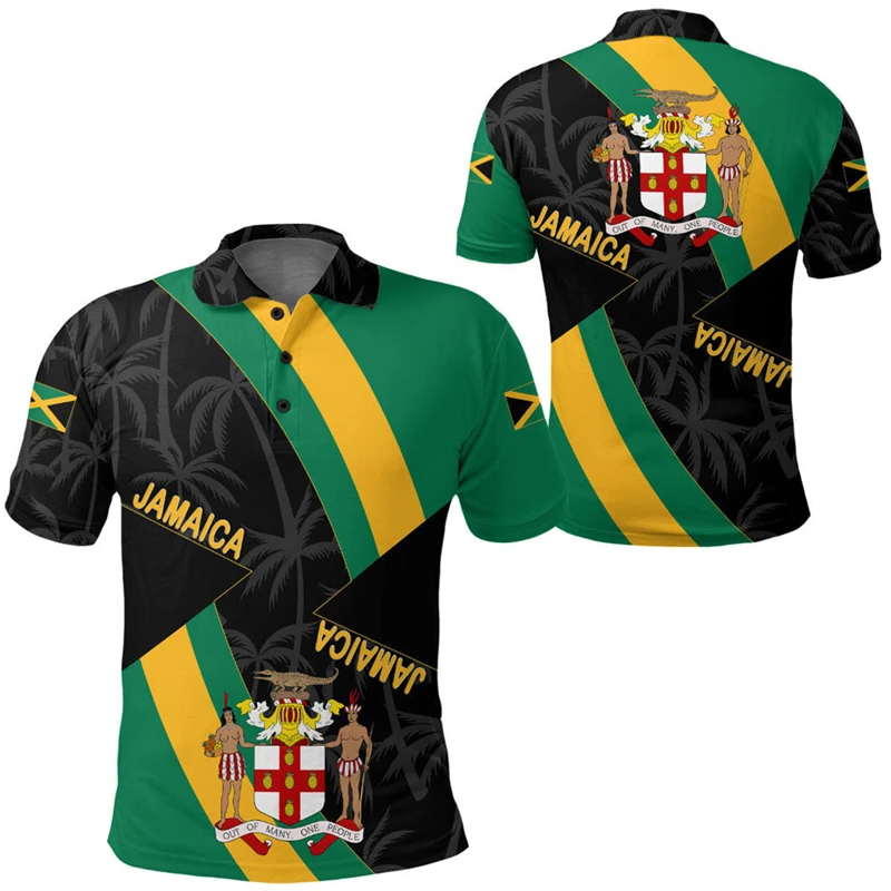 2024 New Fashion Jamaica Natioal Flag Print Polo Shirts For Men Clothing Street Hip Hop Jamaican Graphic Short-sleeved Tops Male