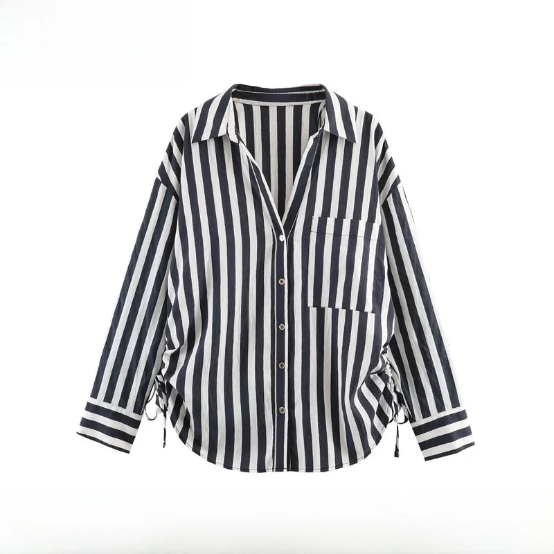 

Модная женская рубашка в полоску, осенне-зимняя новинка, свободный крой, из полиэфирного волокна, с длинными рукавами, эффект похудения