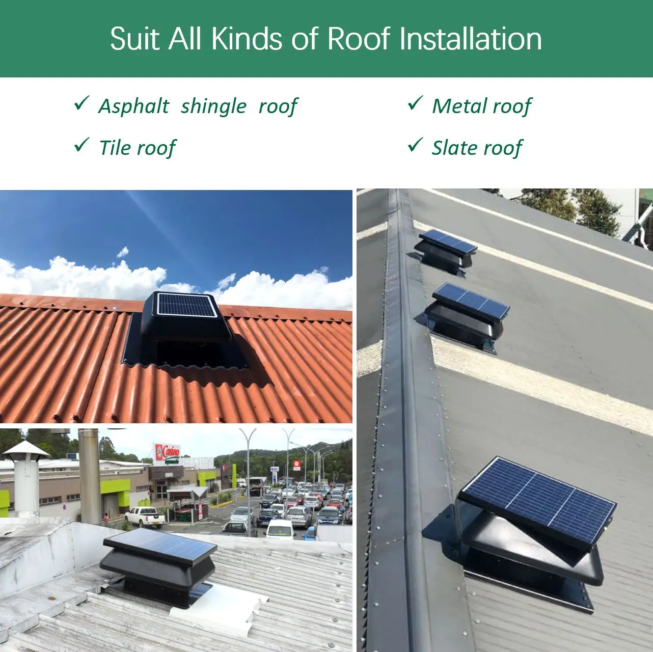 14'' Axial Flow 7 Pcs Fan Blades Turbo Ventilation 50W Solar Panel Powered Heat Extract Roof Exhaust Fan