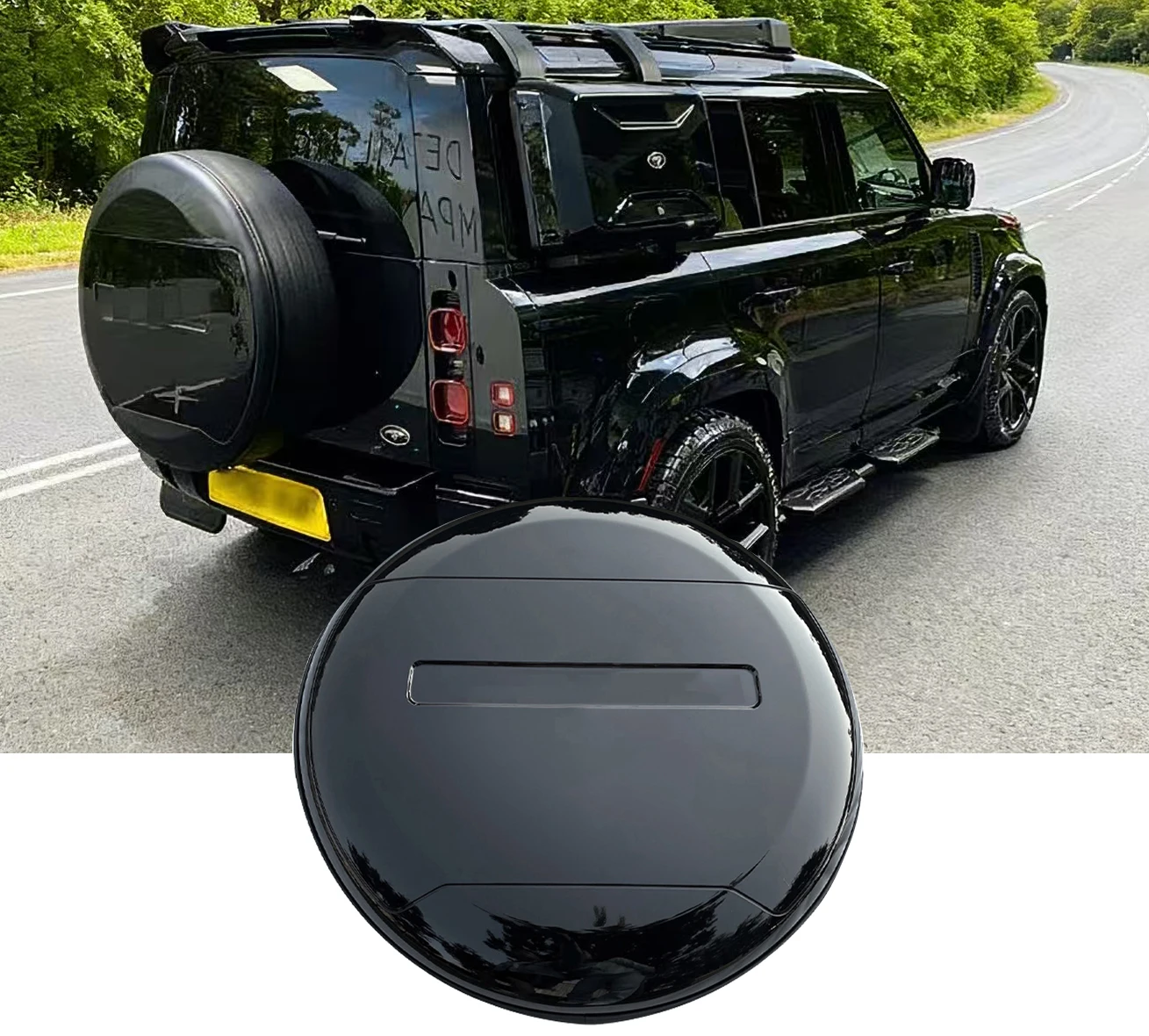 Santorini Black Spare Tire Wheel Cover for LR Defender 110 90 130 2020-2025 Black Letter