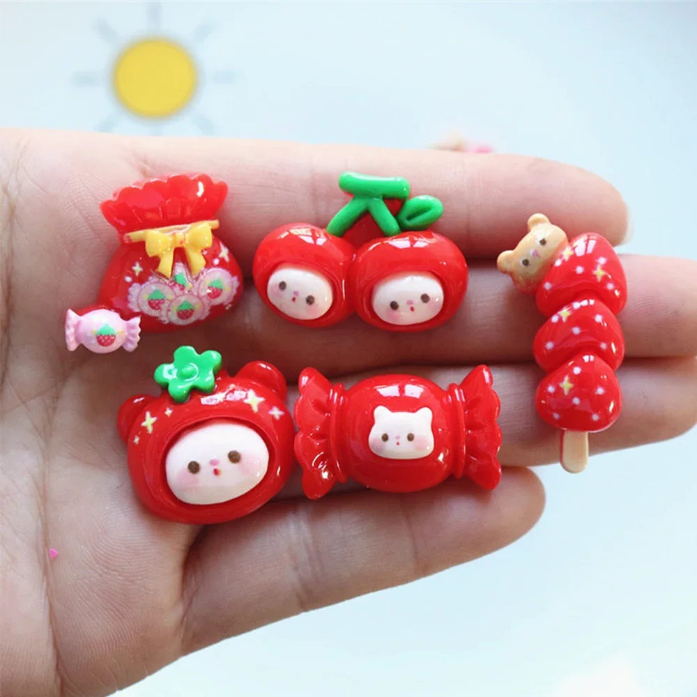 10PCS Shiny Red Candy Series Miniature Resin Flat Back Cabochons For Hairpin Scrapbooking DIY Home Decor Craft Accessories