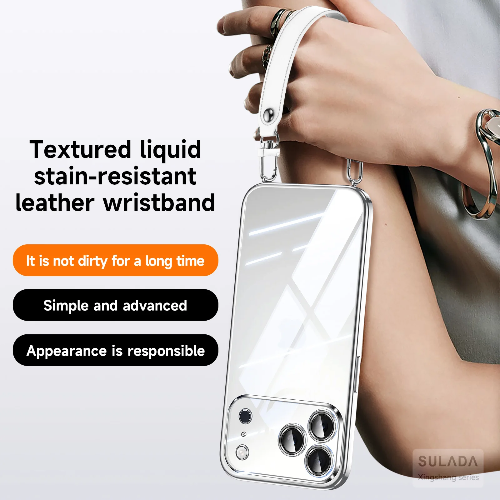 

Ultra Thin Electroplated Edge Transparent Case For iPhone 13 14 15 16 17 Pro Max Plus 17 Air Leather Wristband Protective Cover