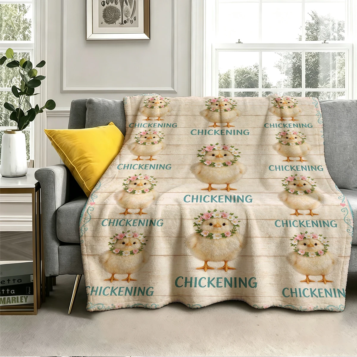 Chick Repeat Chickening Wood Flannel Blanket Warm Soft Halloween Christmas Decorative Couch Warm Cozy All-Season Gift