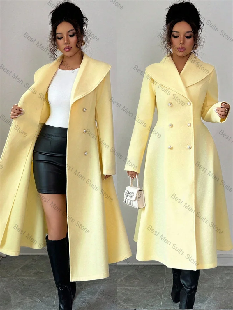 

Cashmere Yellow Women Suit 1 Pcs Long Blazer Wool Prom Dress Winter Formal Office Jacket Customized Wedding Tuxedo Guest Coat