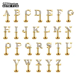 G23 Ttianium Piercing Golden letter shape 16G Internal Thread Labret Lip Stud Stud Earring Ear Nasal nail nose ring Body Jewelry