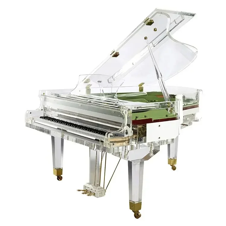 Professional Rolling Upright Acoustic Acrylic Baby Grand Piano 88 Keys With Led