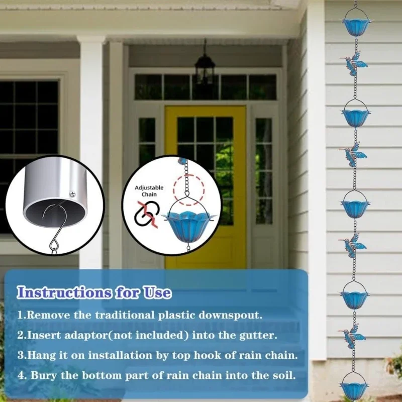 

Functional Hummingbird Rainwater Guide Chain For Soil Protections And Outdoor Yard Decorative Rain Chain Rain Catcher 87HA