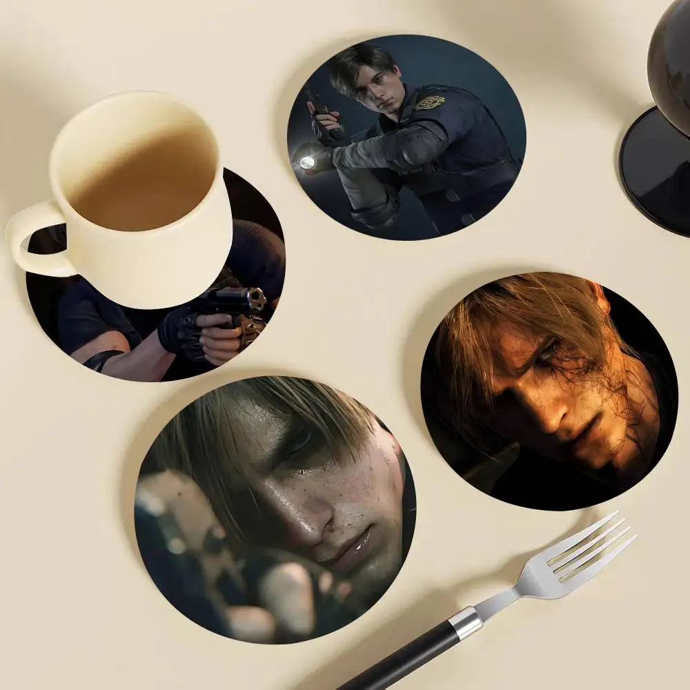 Leon Scott Kennedy Resident Evil Game Round Wooden Coasters Suitable For Restaurants And Coffee Home Gift Choice Holidays
