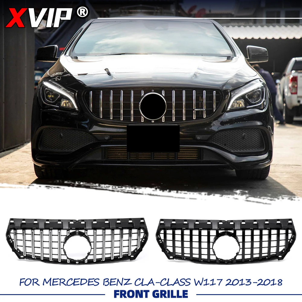 

XVIP Chrome Silver GTR Style Racing Grille Glossy Black Bumper Grille For Mercedes Benz CLA-Class W117 13-18 CLA200 CLA250 CLA45