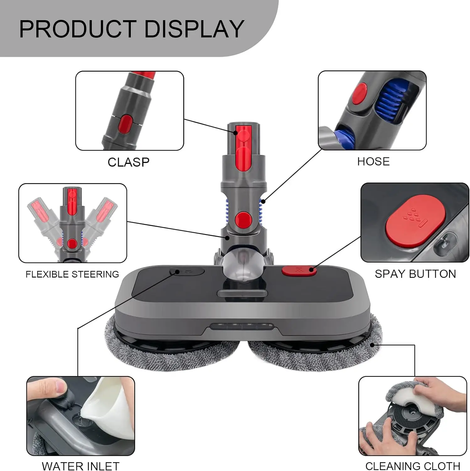 Electric Cleaning Mop Head For Dyson V7 V8 V10 V11V15 Vacuum Cleaner Wet And Dry Brush Floor Mop Heads Replacement Part