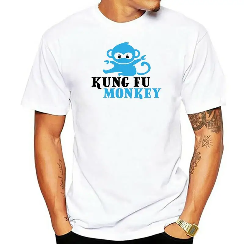 Knitted Fashion Kung Fu Monkey Blue/Black Drawing T Shirt Man Cotton Famous Crew Neck Clothing T-Shirts Tee Tops