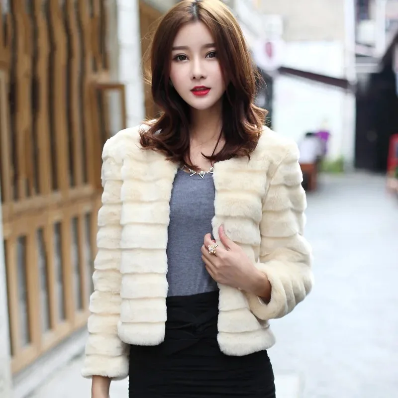 Herbstmode Frauen Kunstpelzjacke Elegante künstliche Kaninchenfellmäntel Koreanische kurze schlanke Oberbekleidung Pelzgilet Fourrure Abrigo De Pelo