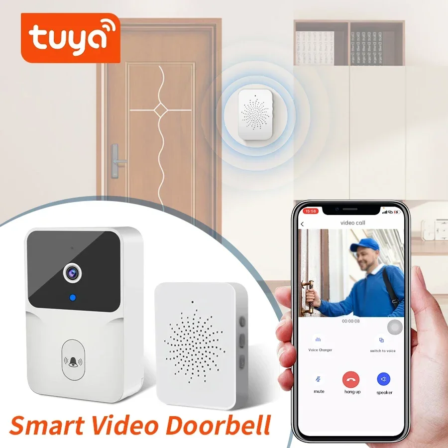 Tuya wi fi vídeo campainha sem fio câmera hd pir detecção de movimento ir alarme segurança inteligente campainha intercom campainha da porta