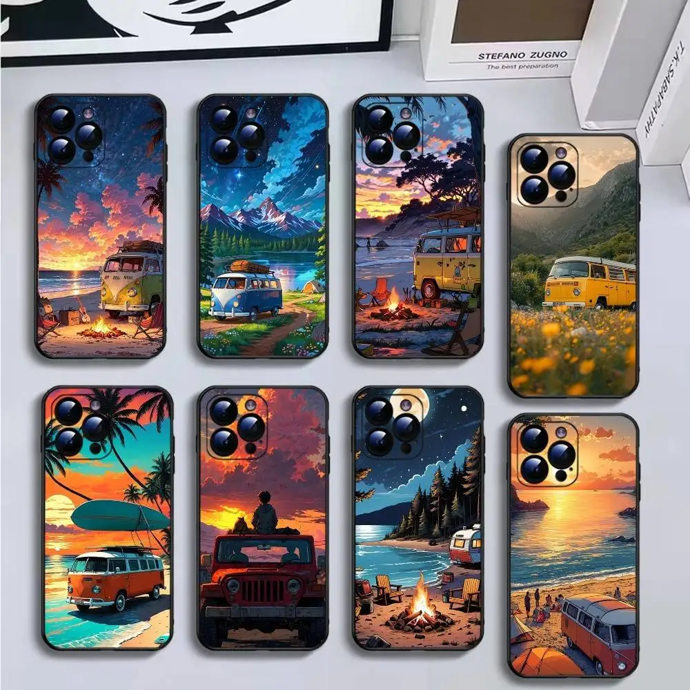 

Combi Van Car Outdoor Camping Phone Case For iPhone16,15,14,13,12,11 Plus,Pro Max,XS,X,XR,SE,Mini,8,7,Soft Black Cover