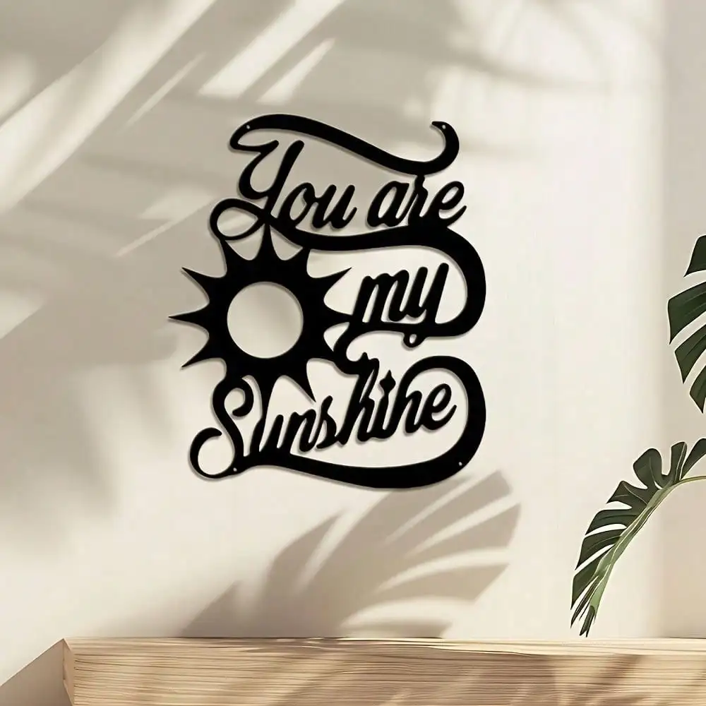 CIFBUY Metal Wall Art You Are My Sunshine Iron Wall Decor Inspirational Quote Sign Handcrafted Sun Design Cursive Lettering Home