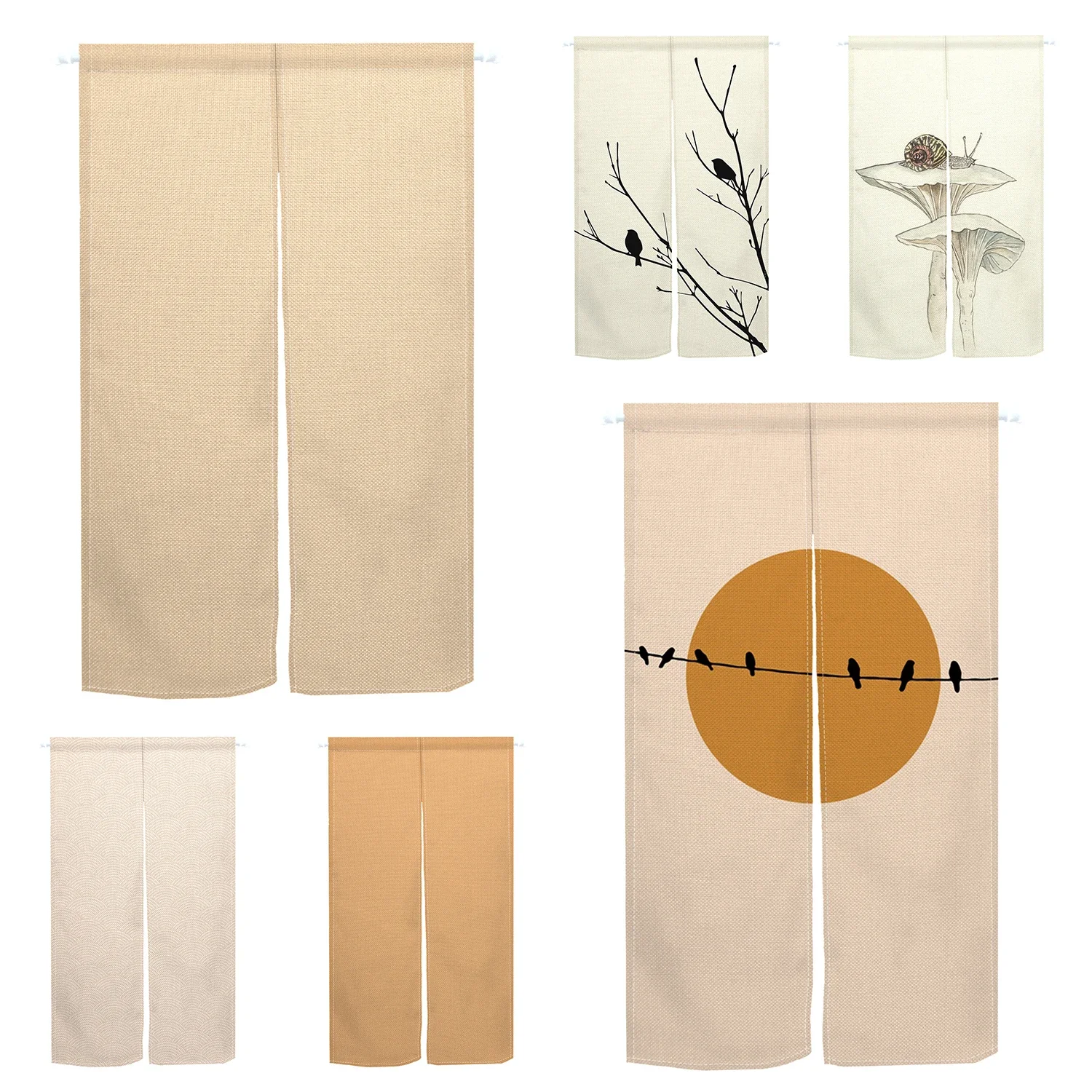 Beige Orange Japanese Door Curtain Noren Pure Colour Simple Room Partition Rustic Kitchen Linen Short Curtain Blackout Separator