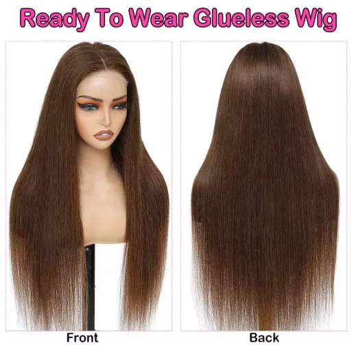 13X4 HD Lace Front Human Hair Wig, 4# Chocolatebrown Straight, Pre-Plucked Baby Hair, Natural Hairline, Glueless & Beginner Friendly, 13X6 HD Lace Front Wig For Women