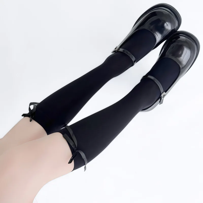 Sweet Cute Girls Knee High Socks Lolita Style Velvet Fabric Decorated With Elegant Bowknot Soft Stretchy Princess Long Stockings