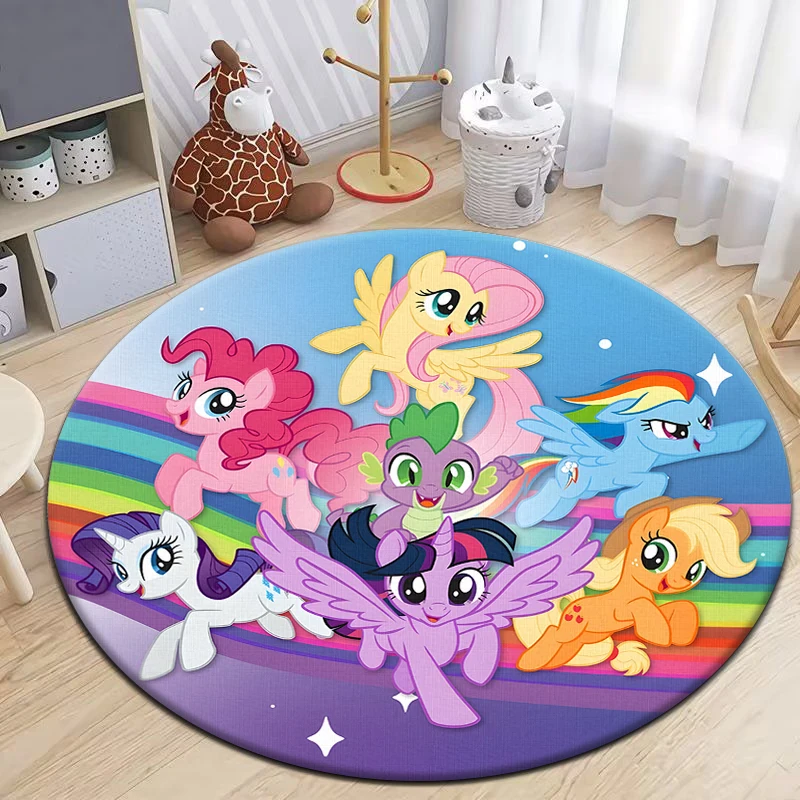 My Little Pony Printed Round Carpet for Living Room Rugs Camping Picnic Mats Flannel Anti-Slip Rug  Gifts,Birthday Present，