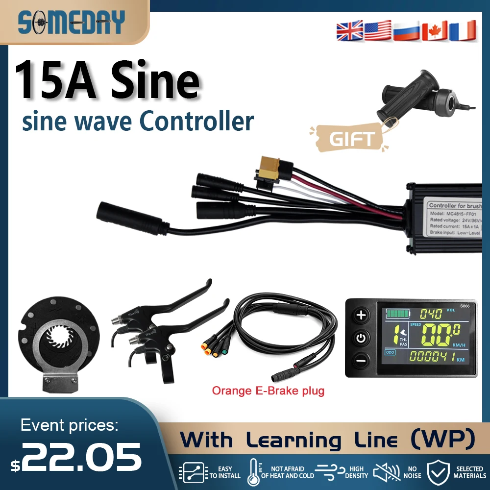 

Electric Bicycle 3 MODE 17A 36V/48V BLDC Waterproof SineWave Controller 24V36V48V 250W Throttle PAS E-Brakes Display