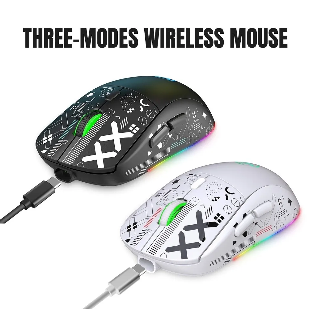 

3-режимная беспроводная игровая мышь с цветным RGB крутым принтом, беспроводная мышь для ноутбука, эргономичная высокоточная беспроводная Bluetooth-мышь