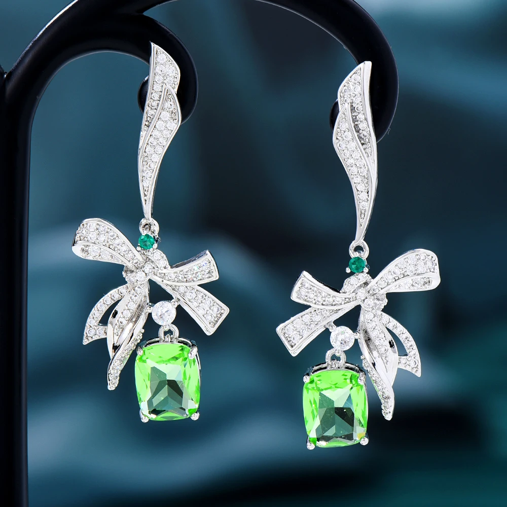 

Kellybola New Original Luxury Bow Blue Green Pendant Earrings For Women Wedding Party Earrings Jewelry High Quality Accessories