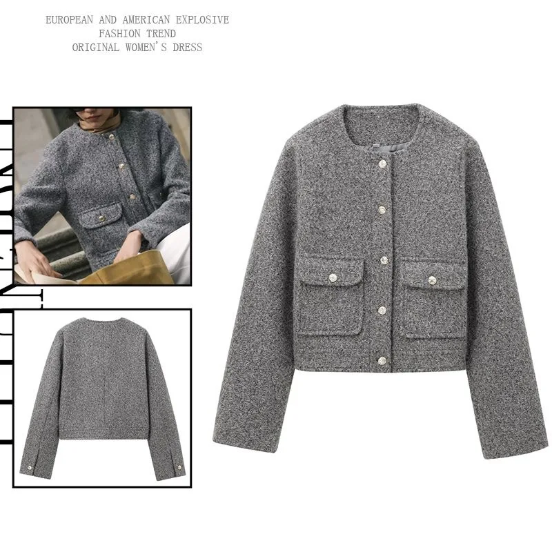 2024 autumn new European and American Ins style fashionable women's woolen jacket short jacket outer outfit