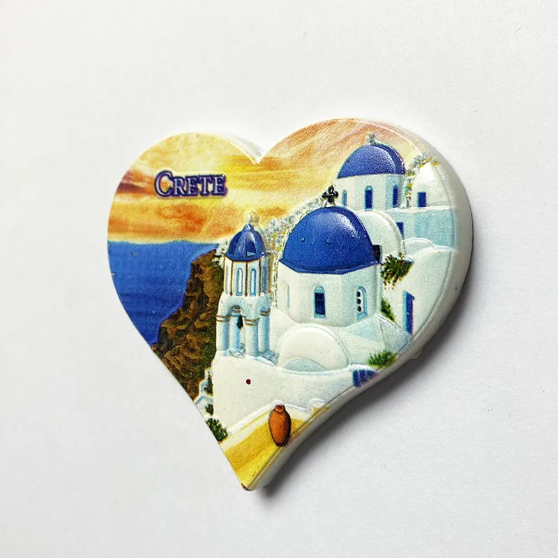 Santorini, Greece Souvenirs Heart-shaped 3D refrigerator sticker Home Decor Items Collection Arts and Crafts gifts