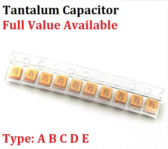 

10PC Tantalum Capacitor Type D 2.5V 4V 6V 6.3V 10V 16V 25V 35V 50V 4.7/6.8/10/15/22/33/47UF 100UF 150UF 220UF 330UF 470UF 680UF