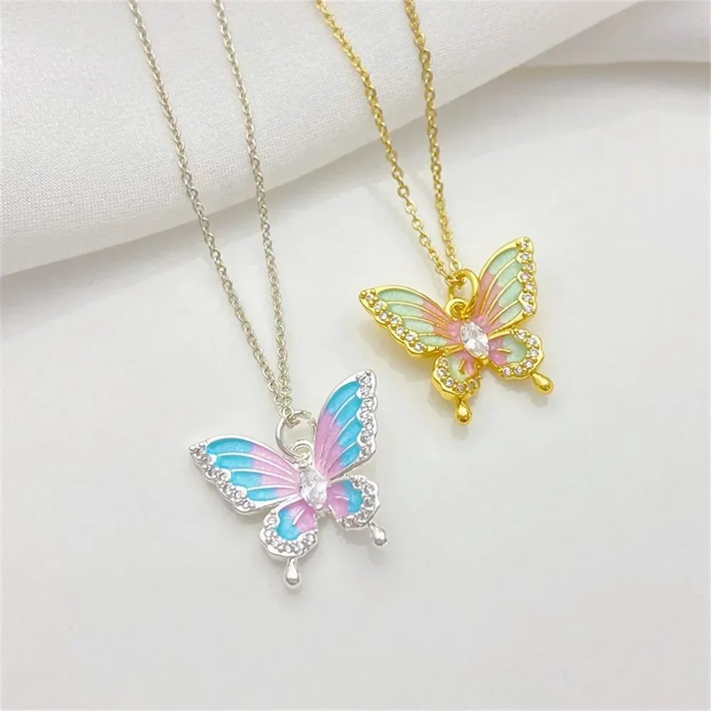 14K Gold Bag, Silver Color Retention, Oil Drop, Zircon Butterfly Pendant, Handmade DIY Bracelet, Necklace Material Accessories.