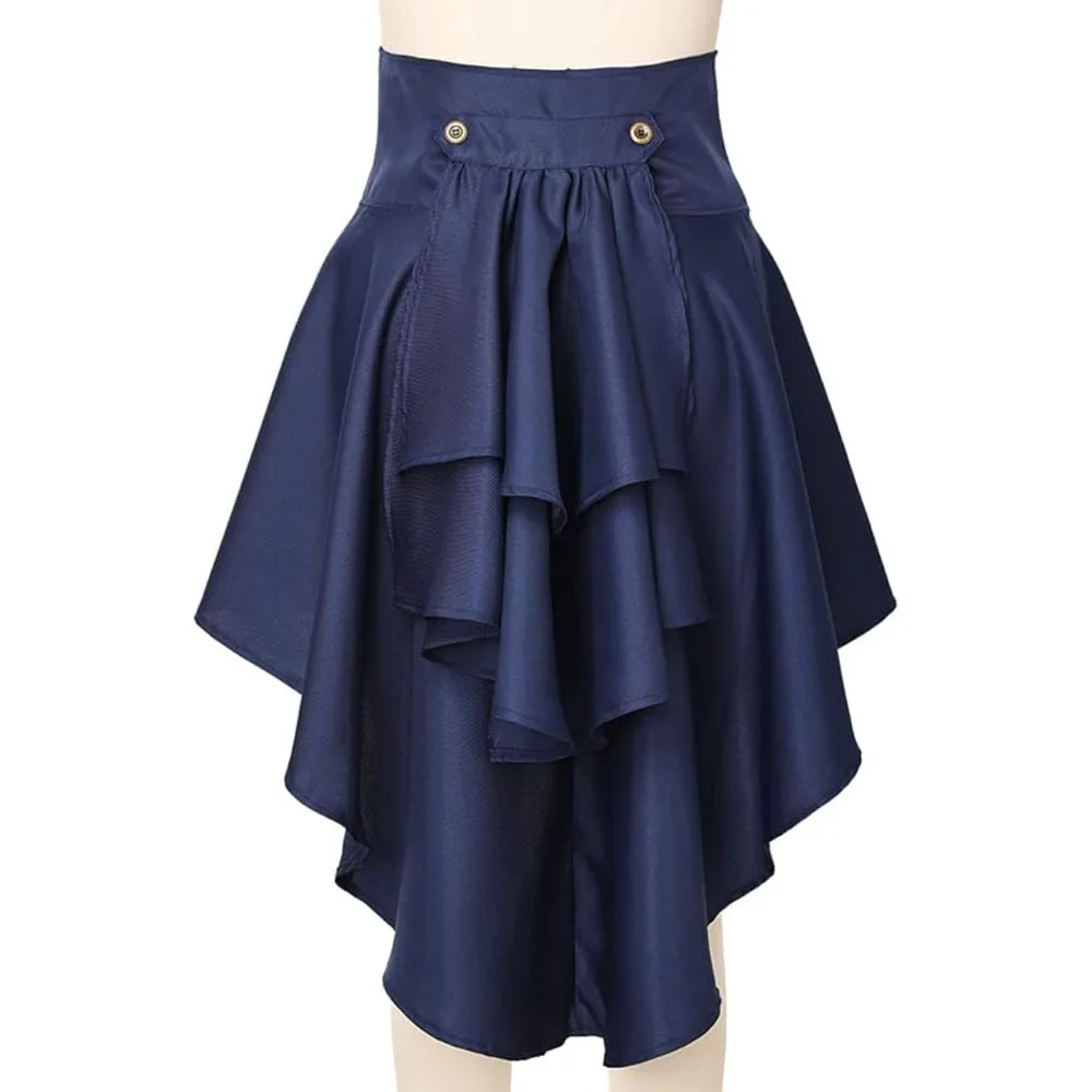 IOOTIANY Damen Steampunk-Rock, Gothic, mittelalterliches Kleid mit unregelmäßigen Rüschen, Renaissance-Cosplay, Piratenrock mit Schnürung, Bühnenkostüm. – Detail 6