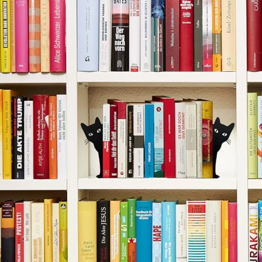 Peeping Cat Metal Bookends for Home Office Desk and Bookshelf Decorative Objects Cute Cat Design with Stylish Black Finish Idea