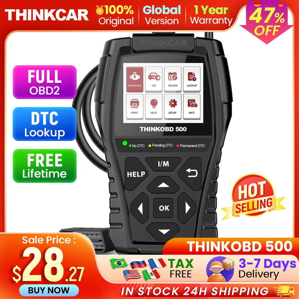 THINKCAR Thinkobd 500 OBD2 Check Engine Scanner Auto Code Reader Emission Test EOBD Car Diagnostic Tool Lifetime Free Upgrade