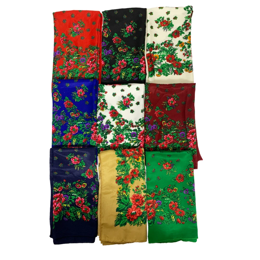 Bandana quadrada com estampa floral para mulheres, lenço russo, lenço estilo nacional, xales étnicos, lenço feminino, 70x70cm