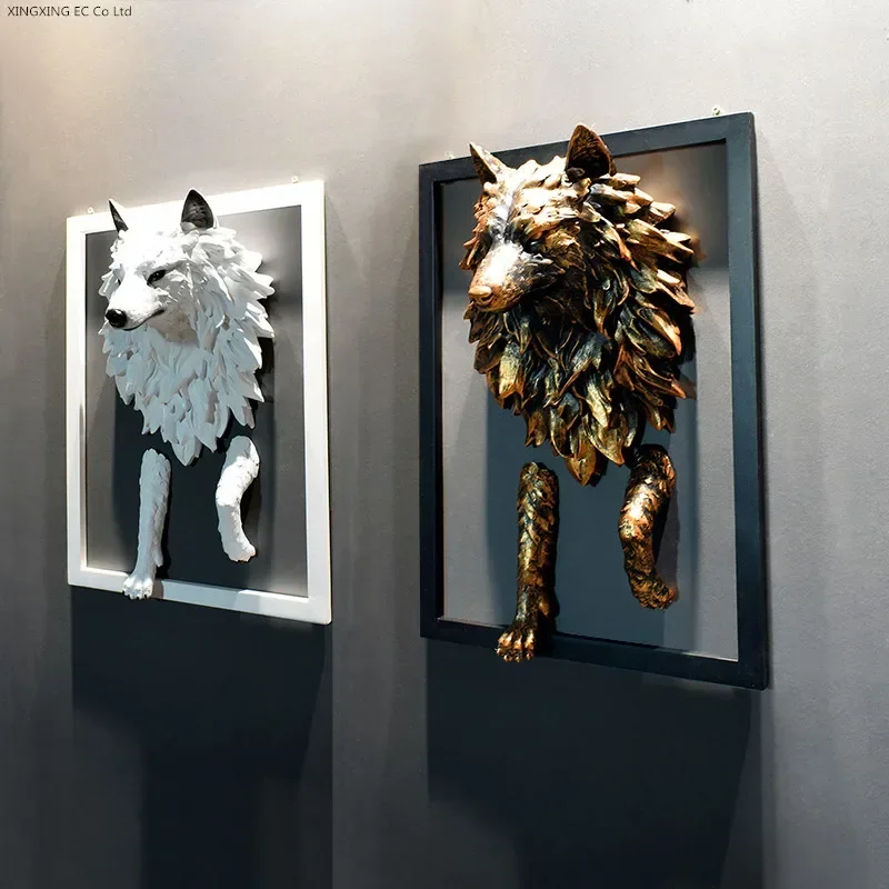 

3D Wolf Head Sculpture Wall Decoration Home Decoration Accessories Geometric Wolf Head Abstract Resin Sculpture Wall Decoration