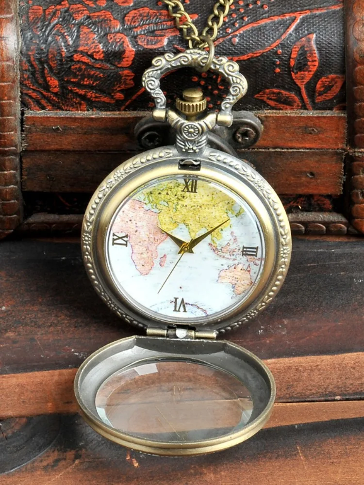 Brown Clamshell Quartz Pocket Watch, Australia Map Face, Practical Pendant Gifts, Personality