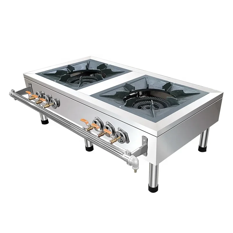 Hot Selling High Quality Assurance Commercial Stainless Steel Duty Iron Burner Gas Stove Double Burners