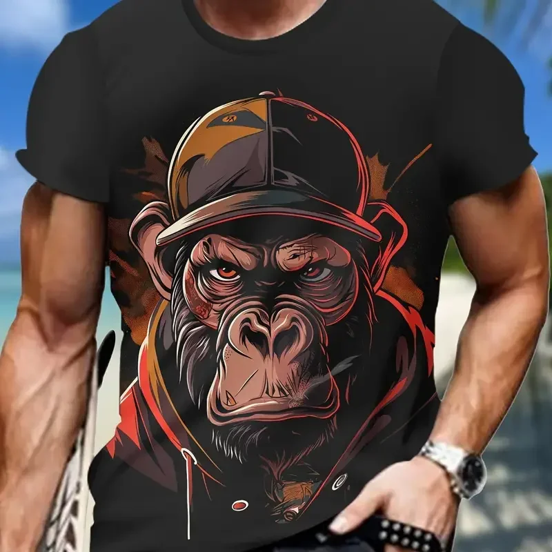 Fashoin Short Sleeve T-shirt For Men Loose Fit Monkey Graphic Pullover Men Tshirts High Elastic