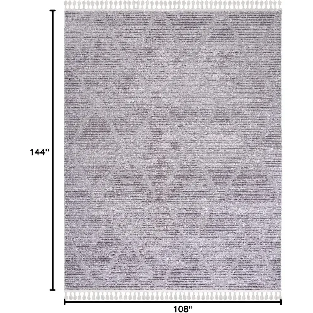 Large Grey Moroccan Trellis Area Rug with Tassel, 9x12, Non-Shedding & Easy Clean, Perfect for Living Room, Bedroom, Dining