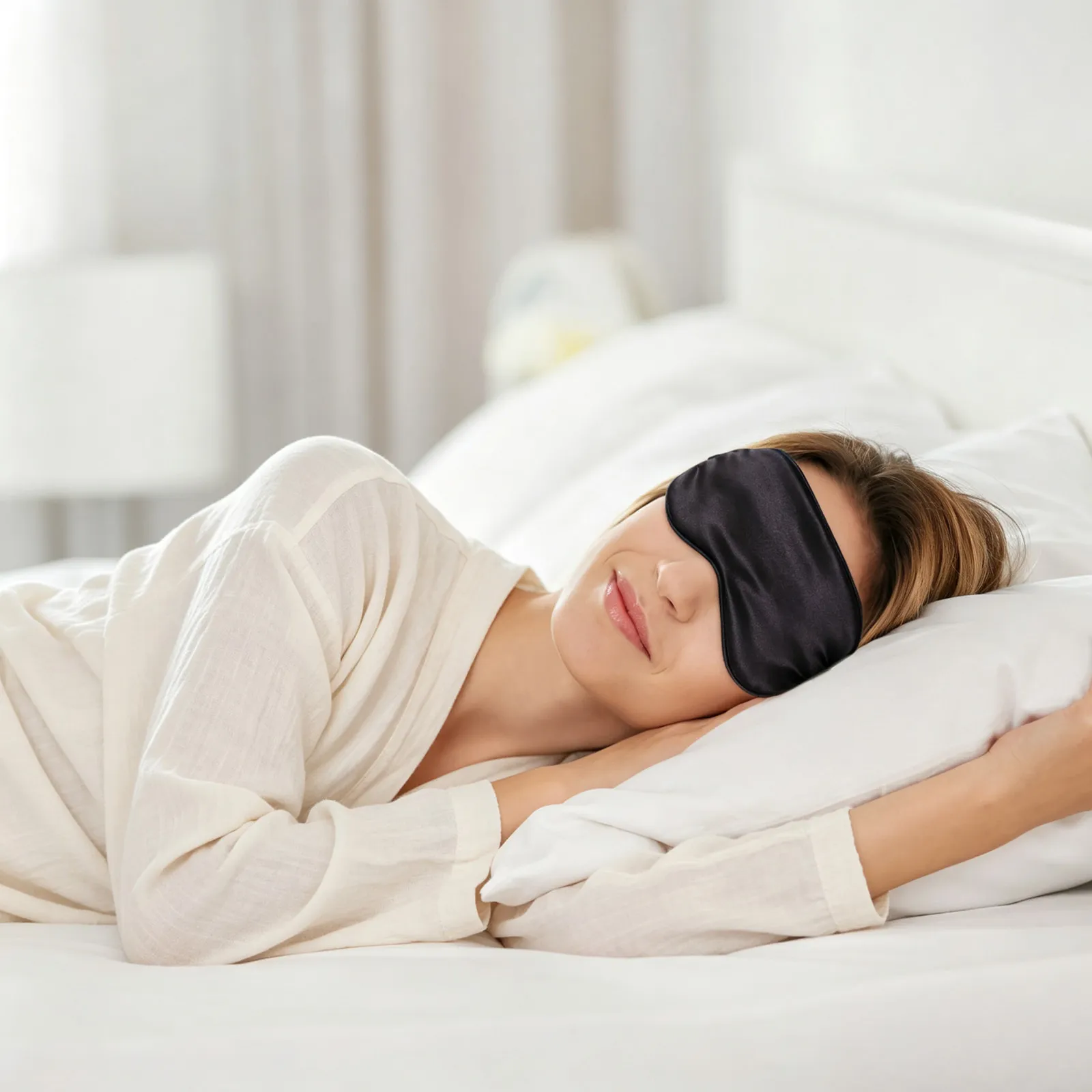 1Set Silk Sleep Eye Mask Kit Light Blocking Blindfold with Adjustable Headband and Compact Drawstring Pouch for Travel Home