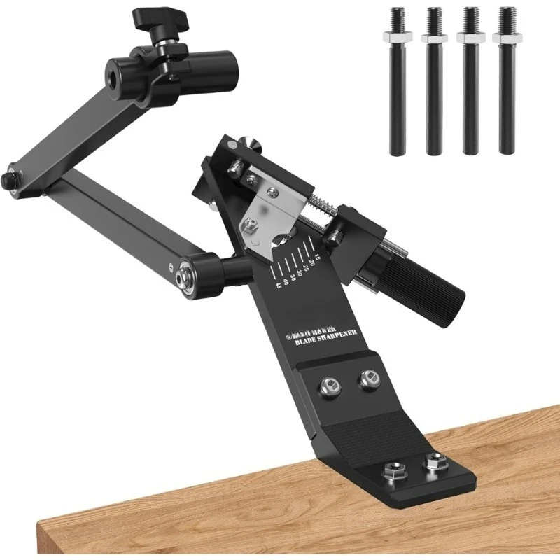 

Lawn Mower Blade Sharpener Adjustable Angle 15 to 45 Degree Bearing Guide Frame Compatible with Angle Grinder for Left and