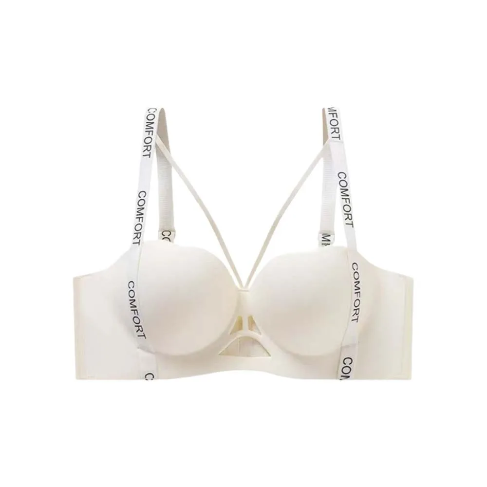 

English Letter Wireless Deep V Bra Shockproof Close-fitting Push Up Underwear Lingerie Anti-sagging Brassiere for Women Running
